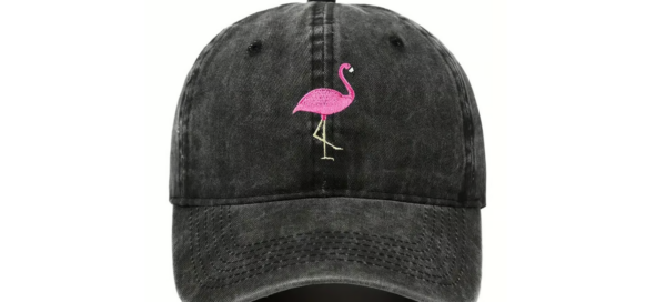 Pink Flamingo Embroidered Sunshade Baseball Cap – Washed Black