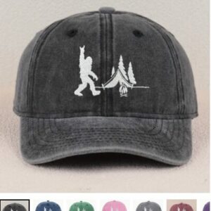 Embroidered Bigfoot Camping in the Woods Tree Washed Cotton Baseball Cap - Unisex