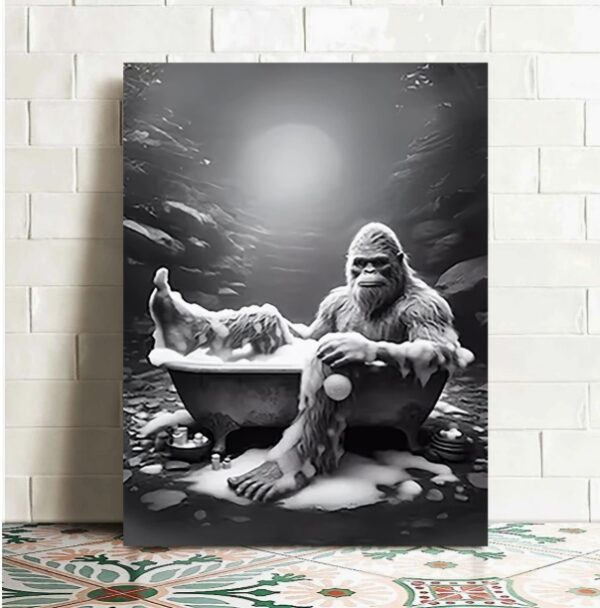 Sasquatch in Bathtub Canvas Art Poster - Frameless Wall Decor for Living Room & Bedroom, 12x16 inches - For Art Lovers - Perfect Gift for Home Decor Enthusiasts