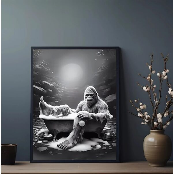 Sasquatch in Bathtub Canvas Art Poster - Frameless Wall Decor for Living Room & Bedroom, 12x16 inches - For Art Lovers - Perfect Gift for Home Decor Enthusiasts