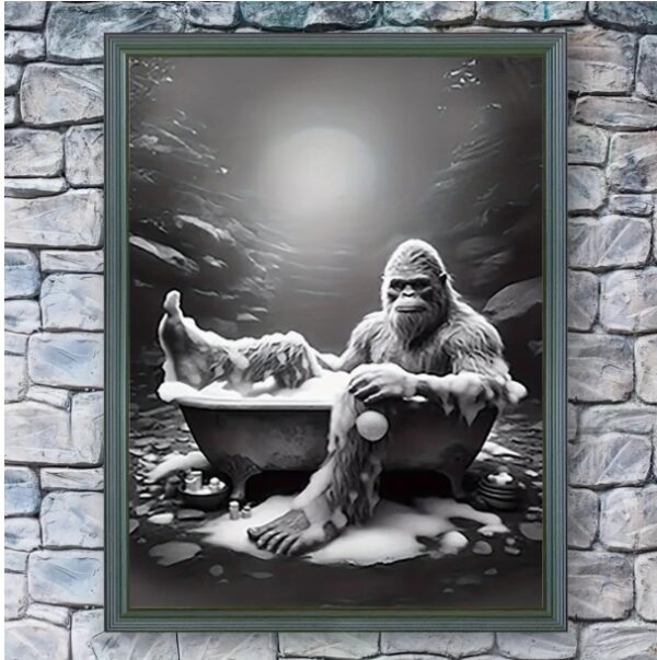 Sasquatch in Bathtub Canvas Art Poster - Frameless Wall Decor for Living Room & Bedroom, 12x16 inches - For Art Lovers - Perfect Gift for Home Decor Enthusiasts