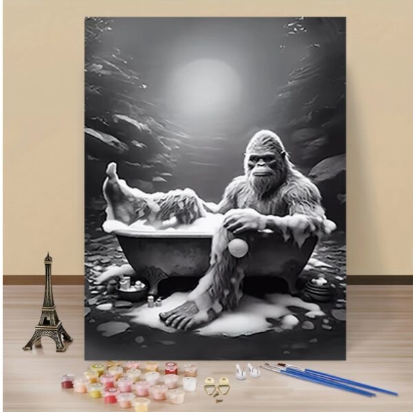 Sasquatch in Bathtub Canvas Art Poster - Frameless Wall Decor for Living Room & Bedroom, 12x16 inches - For Art Lovers - Perfect Gift for Home Decor Enthusiasts