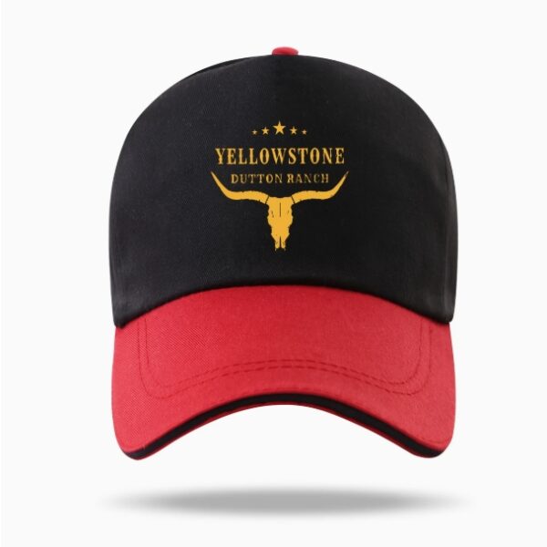 Adjustable Two-Tone Baseball Cap with Yellowstone Bull Print - Lightweight Polyester, Casual Style,, Red & Black with White Stars, Perfect for Outdoor Sun Protection