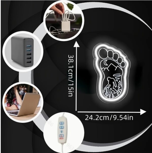 White Sasquatch Neon Sign, Bigfoot Mountain Forest Design, USB Powered Wall Hanging Light, Switch Control, Multipurpose Decor for Bedroom, Hallway, Garage, Man Cave, Kids Room, Birthday Party Gift for Fans and Friends