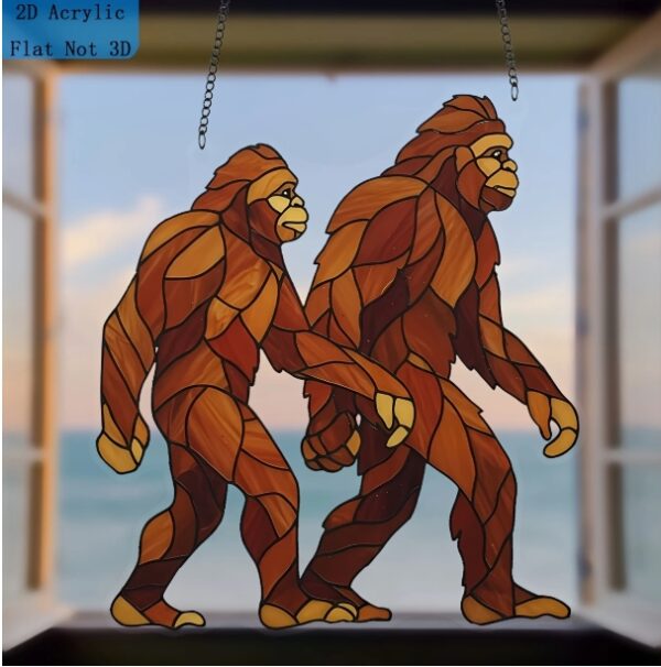 Sasquatch Couple SunCatcher Bigfoot Walking window decor 7 x 8