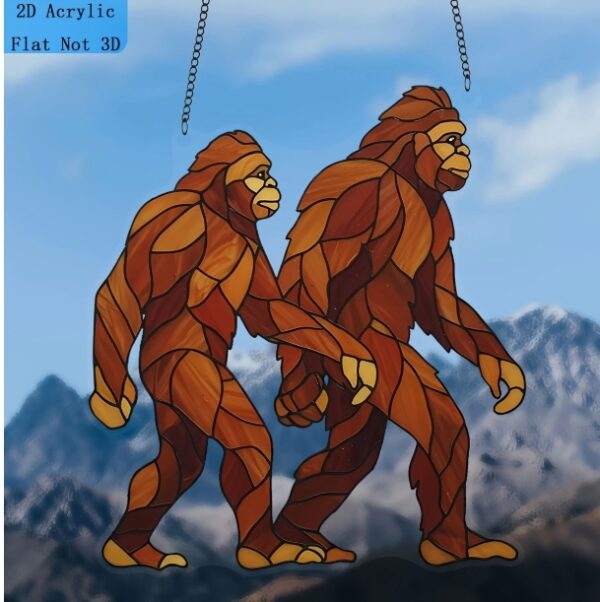 Sasquatch Couple SunCatcher Bigfoot Walking window decor 7 x 8