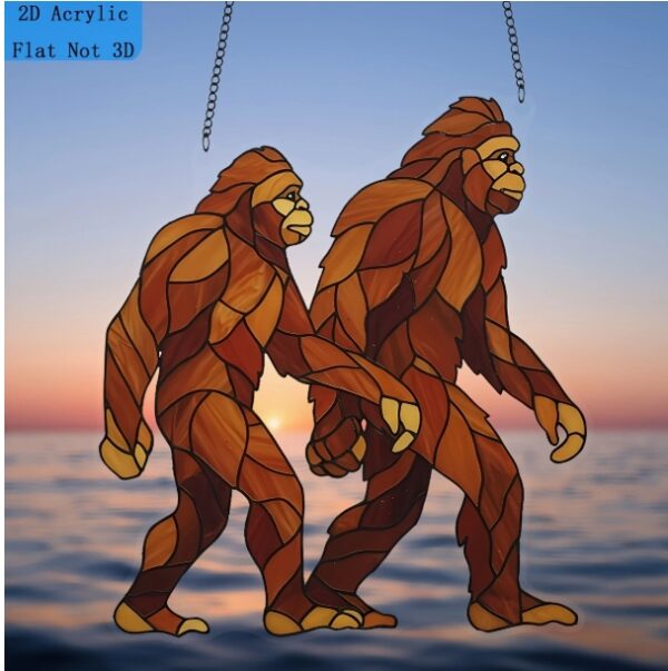 Sasquatch Couple SunCatcher Bigfoot Walking window decor 7 x 8