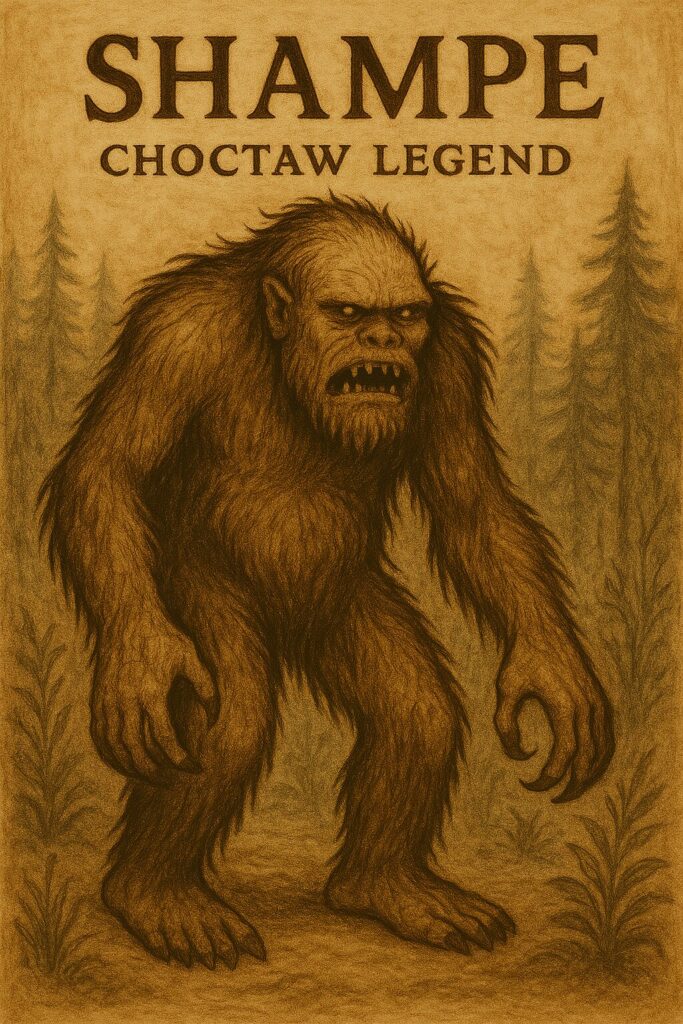 The Choctaw Nation speaks of the Shampe, a tall, foul-smelling creature that lurks in the woods. It is said to kidnap people, particularly children, and carry them away into the wilderness.