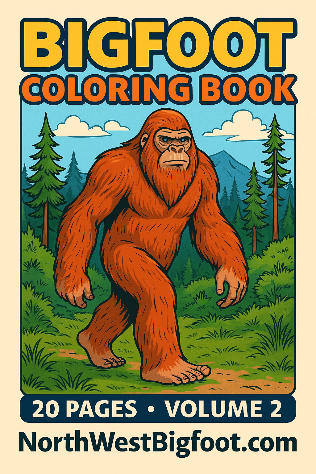 Bigfoot Coloring Book Volume 2 is a fun and engaging collection of 20 pages designed for Bigfoot enthusiasts and coloring fans alike!