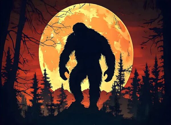 Bigfoot & Moonlit Forest Party Banner – 32 x 48 Polyester - Sasquatch Approved