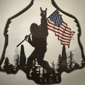 Bigfoot American Flag Sticker, Bigfoot Peace Sticker, Funny Adult Stickers, Rock on USA Peace Sign, Sasquatch American Flag Decal, Outdoor