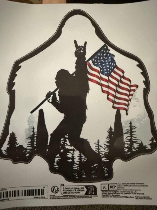 Bigfoot American Flag Sticker, Bigfoot Peace Sticker, Funny Adult Stickers, Rock on USA Peace Sign, Sasquatch American Flag Decal, Outdoor
