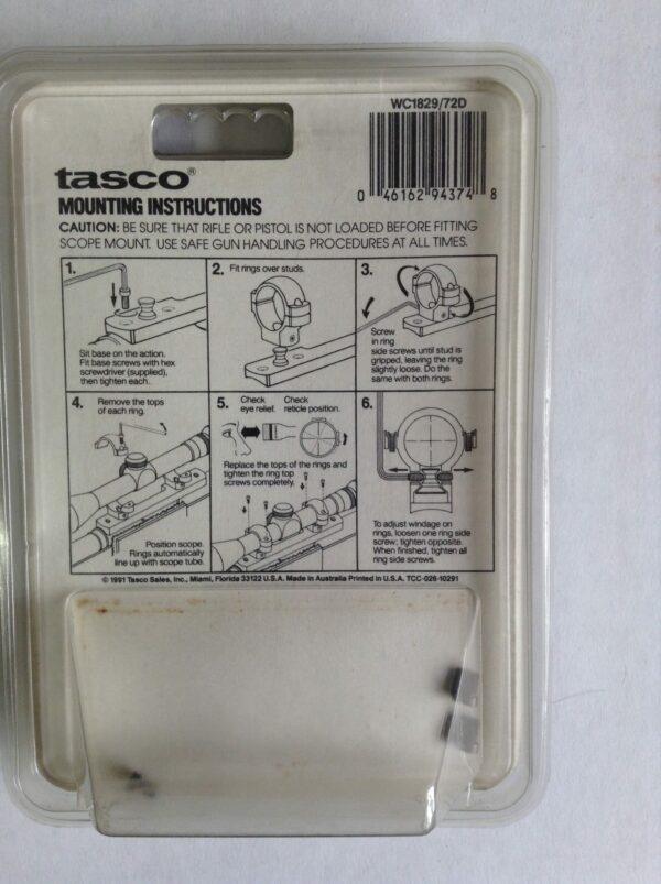 Tasco World Class Steel Ring & Base Set - Reminton Models 4, 6, 7400 & 7600 - WC1829/72D - Image 2
