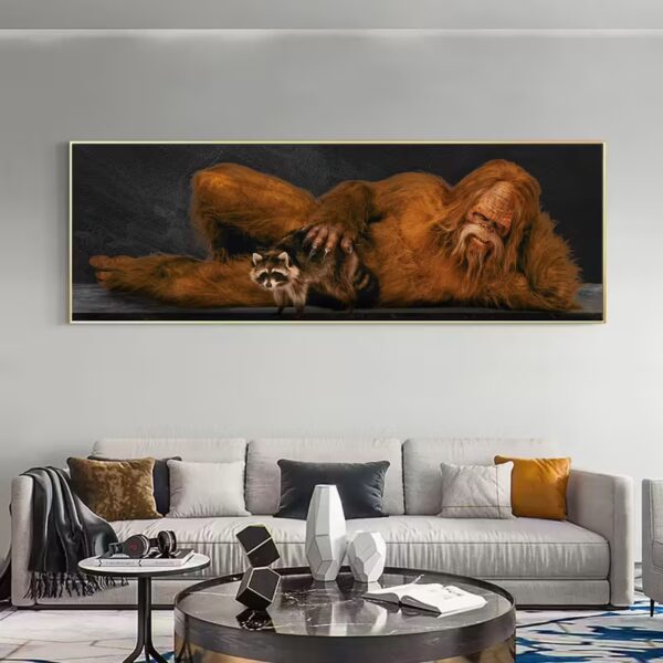 Bigfoot with Raccoon on the Slate - Unframed Canvas Print - 60" x 20" Black Slate - Image 4
