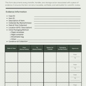 Chain of Custody Form - Evidence Transfer Log